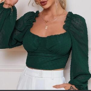 Green long sleeve crop top with ruffle detail
NEVER WORN